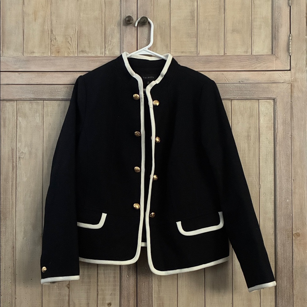 Talbots Black Blazer with Gold Buttons and Cream Trim